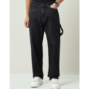 men plain mid rise full length jeans