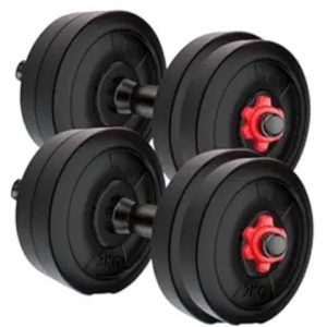 symactive 20 kg pvc adjustable dumbbells fitness kit for full body workout (2 kg x 4 + 3 kg x 4 kg weight, one pair 14'' dumbbell rods & nuts)