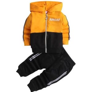 boy's cotton printed text print jacket and joggers set